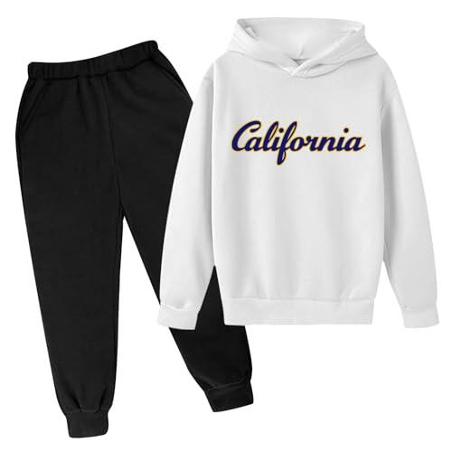Generisch Juego de ropa deportiva para niños, camiseta deportiva de manga larga con pantalones, corte holgado, fútbol, baloncesto, chándal, Traje C3-blanco, 11-12 años
