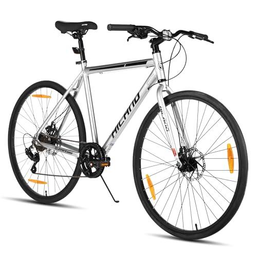 Hiland 700C - Bicicleta de carretera para hombre y mujer, marco de aluminio, 7 velocidades con frenos de disco dobles, altura del cuadro 570 mm, bicicleta de carretera de 28 pulgadas para viajeros