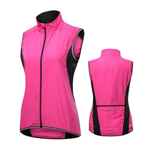 MODRYER Chaleco De Ciclismo para Mujer, Resistente Al Viento, Transpirable, Reflectante De Alta Visibilidad, Sin Mangas, para Ciclismo De Montaña O Carretera,Pink-M