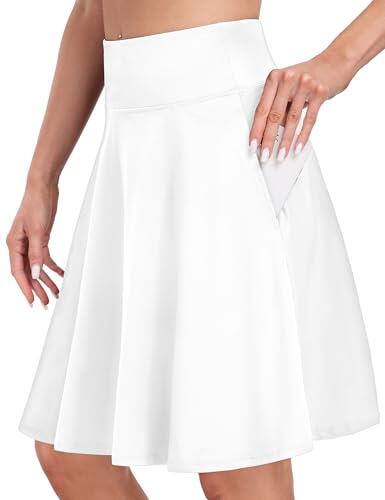 Desol Faldas de Tenis y Golf de 20" hasta la Rodilla para Mujer con Pantalones Cortos y Bolsillos de Cintura Alta Atléticas Casuales para Entrenamiento Skorts, Blanco, M