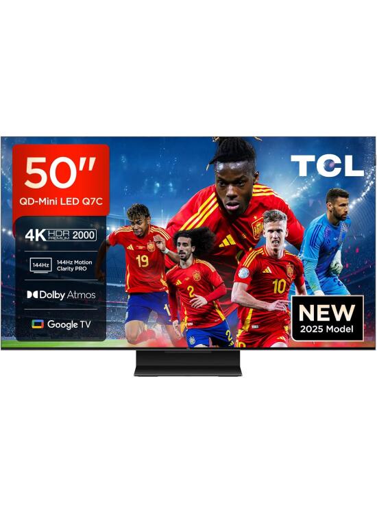TCL 50Q7C 50" QD-Mini LED, 4K HDR Premium 2600, Smart TV with Google TV (Dolby Vision IQ & Atmos, CrystGlow HVA Panel, Motion Clarity Pro 144Hz, Game Master) [Energy Class F]