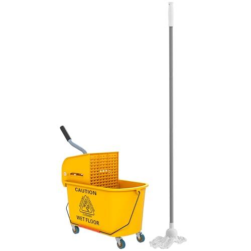 HOMCOM Cubo de Fregona con Ruedas 20 L Sistema de Escurridor Mopa Amarillo