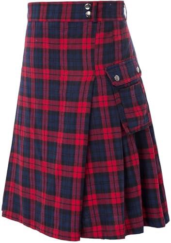 Kilt de tartán para hombre Kilt de tartán con correas y amplios bolsillos de carga, rojo, XX-Large