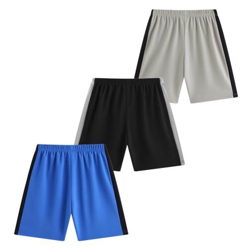 FedMois Pantalones Cortos Deportivos para Niño (Pack de 3), Gris, Negro y Azul, 12-13 años