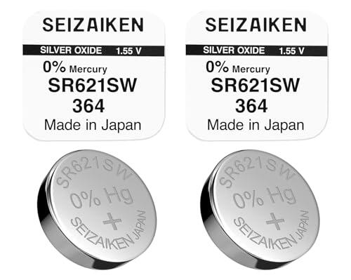 2 unidades de pilas de botón originales SEIZAIKEN 364, SR621SW, 1,55 V, pilas para reloj de óxido de plata, 0% mercurio, 100% fabricadas en Japón