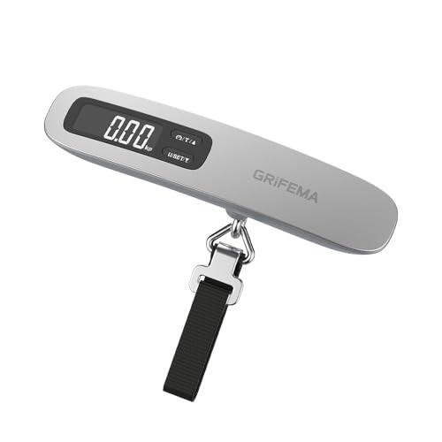 GRIFEMA GA2006 Báscula Maletas Viaje Portátil, Báscula de Equipaje con Pantalla LCD, Hasta 110 lb/50 kg, para Viajes al Aire Libre, Plata