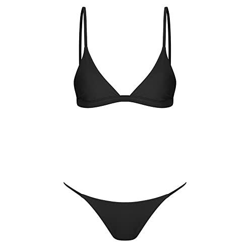 Generisch Conjunto de bikini de playa para mujer, traje de baño, push-up brasileño antes de que el café se enfríe, Negro , M