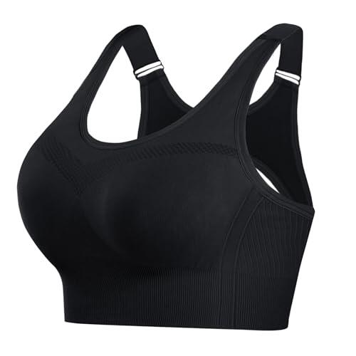 Litherday Sujetador Deportivo Mujer Alto Impacto Push Up Top Deportivo Sin Costuras con Espalda Ajustable Bra Deportivo de Alta Sujeción para Fitness Yoga Negro L