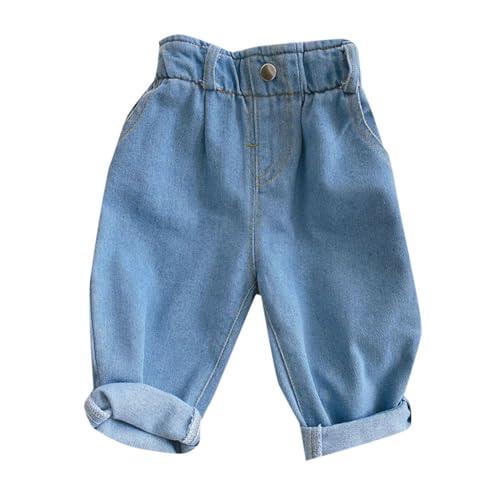 2025 Niño Bebé Niño Niña Jeans Casual Cintura Alta Pantalones Vaqueros Rectos Pantalones Vaqueros Casco de Construcción Niños, azul, 3-6 meses