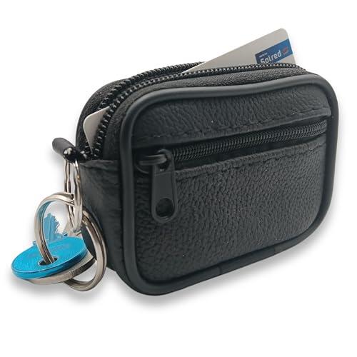 Fersora Mini Monedero Hombre Pequeño Monedas de Piel con Cremallera, Llavero, Tarjetero - Cartera Monedero Hombre - Billetera Pequeña - Monederos Pequeños - Travel Wallet - Porta Moedas Homem