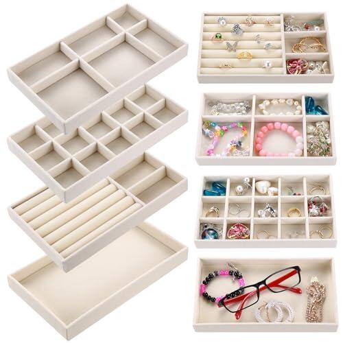 SZZHIYONG 4 unidades de almacenamiento para joyas, cajón apilable, organizador de joyería, para cajones, pulseras, anillos, pendientes, tocador