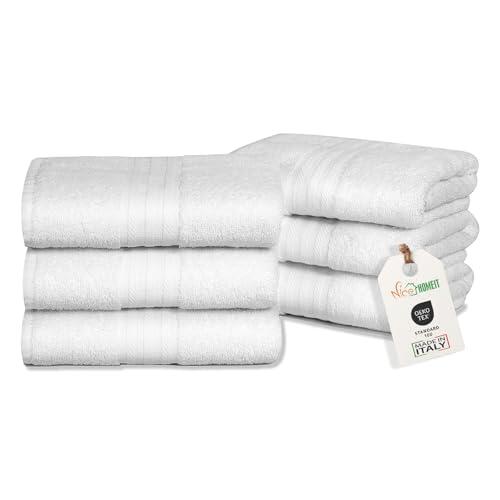 nice homeit Juego de 6 Toallas de Cara e Invitados de algodón 40 x 75 de 100% algodón Hilado en Anillo – Juego de Toallas de baño Extra Suaves y absorbentes. Fabricado en Italia – Blanco