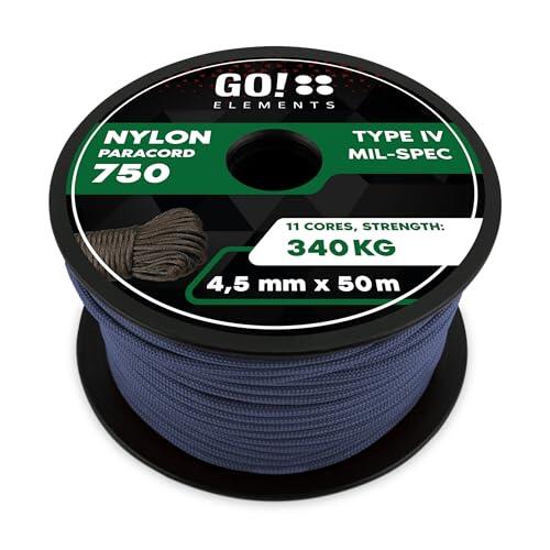 GO!elements Paracord 750 Tipo IV | Cuerda de Nylon 100% Resistente y Extremadamente Estable | ø 4,5 mm - 11 núcleos - MAX. 340 KG | Cuerda Multifuncional y reepsnoer para Supervivencia, Camping