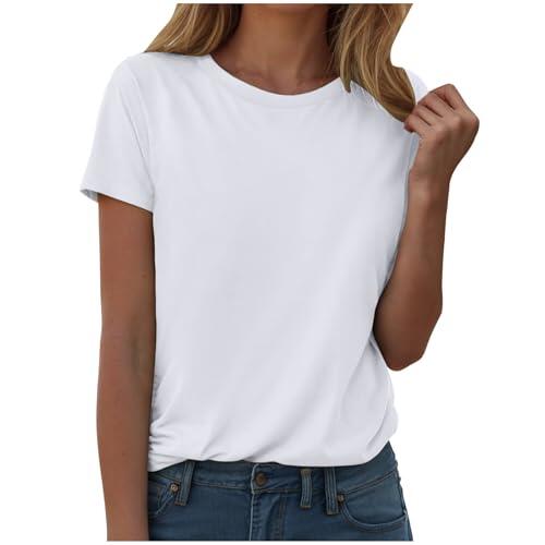Camiseta Générique holgada e informal de manga corta y cuello redondo para mujer, color sólido, colección primavera y verano, camiseta personalizable, blanco, L