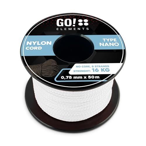 GO!elements Nano Cord | Cuerda de albañil | Filigrana, delgada y extremadamente estable | Cuerda de nylon 100% | ø 0,75 mm - Sin núcleo - Max. 16 KG - Resistente a la rotura | Cuerda para DIY, camping