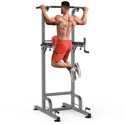 RELIFE REBUILD YOUR LIFE Torre Entrenamiento Energía Power Tower Estación Pull Up Multifuncional Barras Dominadas Torre de Gimnasia Casa Equipo de Fuerza Dip Station Musculación (Gris-1)