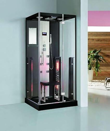 Colorado - Ducha de vapor (incluye sauna de infrarrojos de 100 x 90 cm con ducha tropical, chorros de masaje, luz LED de color, pantalla táctil y bluetooth), cabina de ducha de lujo con generador de