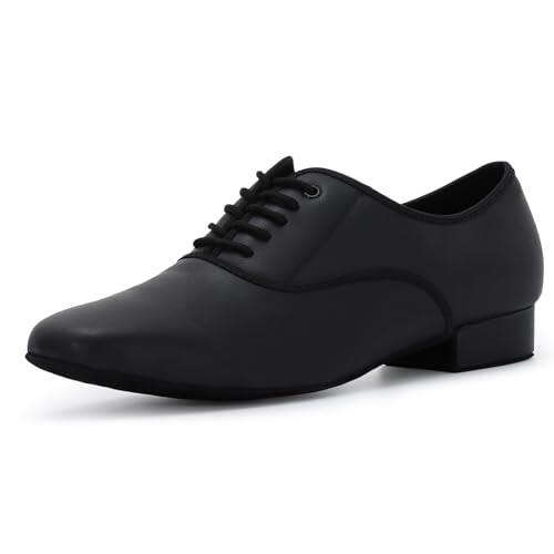 Syrads Zapatos de Baile Latino Hombre de Tacón Bajo Práctica Danza Zapatos 2.5 cm, Negro 40 EU