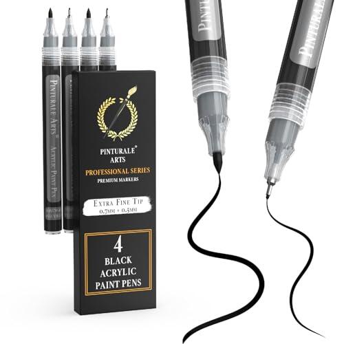 Pinturale Arts Rotulador Acrilico Negro | Set 4 Rotuladores Acrilicos Negros | Rotulador Negro Punta Extrafina (0,7mm y 0,5mm) | Para Pintar Piedras, Metal, Ceramica, Madera