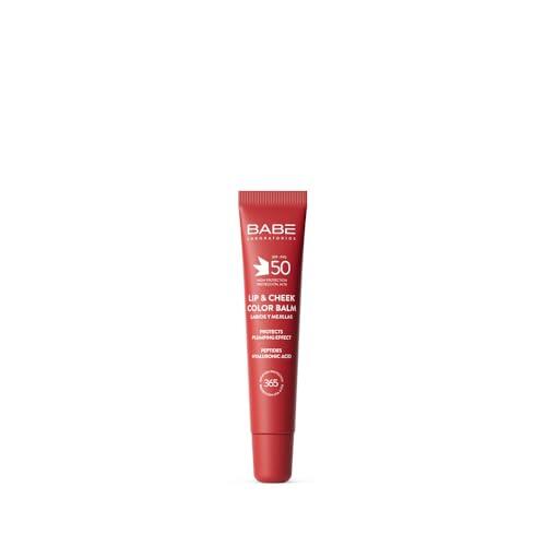 Laboratorios Babé - LIP & CHEEK SPF 50 ROJO - Bálsamo Fotoprotector en Tono Rojo | Alta Protección Solar SPF 50 | Hidratación y Efecto Volumen Natural | Para Labios y Mejillas