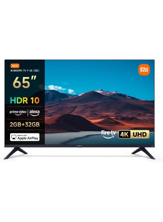 XIAOMI TV F 65, 65 Pulgadas (165 cm), 4K UHD, Smart TV, Fire TV, Control por Voz Alexa, HDR10, MEMC, 60Hz con 120Hz Game Boost Mode, 2GB+32GB, Compatible con Apple AirPlay, 2025