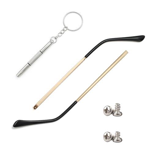 1 Par de Patillas de Repuesto para Gafas, Metal, Diseño Ergonómico,Ligeras y,Incluye Tornillos y Destornillador 3 en 1,Reemplazo para Gafas de Sol y Ópticas,140 mm de largo y 3 mm de ancho (Dorado)