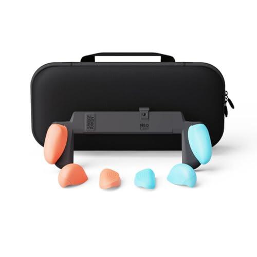 Savage Raven by Skull & Co. NeoGrip Bundle for Nintendo Switch 2: An Ergonomic Grip Hard Shell Handheld Case with Replaceable Grips [to fit All Hands Sizes] [with Carrying Case]- Neon Blue+Red
