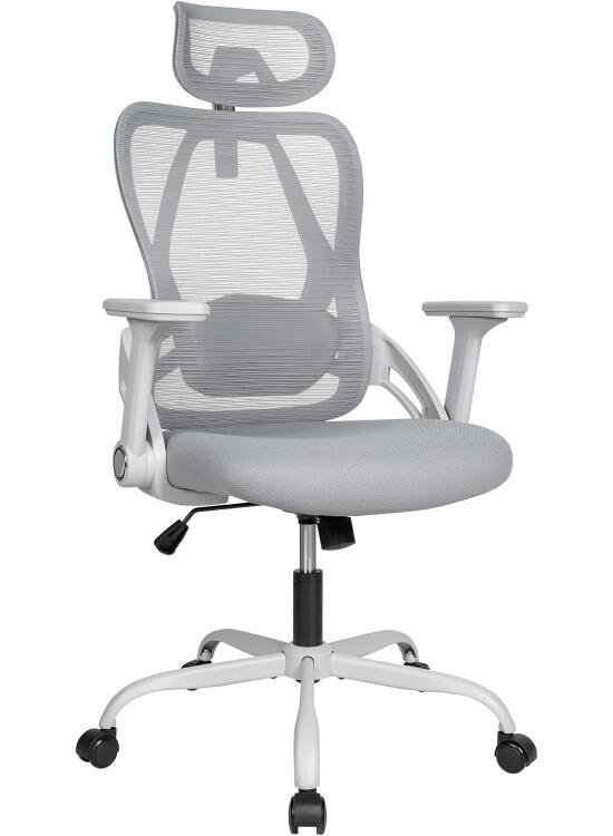 Silla Ergonómica de Oficina con Respaldo Transpirable y Apoyo Lumbar | Reposacabezas Ajustable, Reposabrazos Regulables, Asiento Acolchado, Ruedas 360°, Ideal para Escritorio, Teletrabajo y Estudio