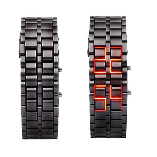 Relojes LED para hombres - Reloj de moda | Reloj de pulsera electrónico digital de metal impermeable de moda con pantalla LED para deporte, negro, B: Blue light, Unisex
