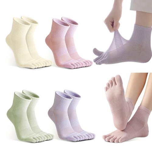 Sahunfri 4 pares de calcetines de dedo para mujer, calcetines de cinco dedos separadores de dedos para mujer, calcetines de algodón transpirables casuales con dedos, talla UK 3-7, EU 35-42, Altoa