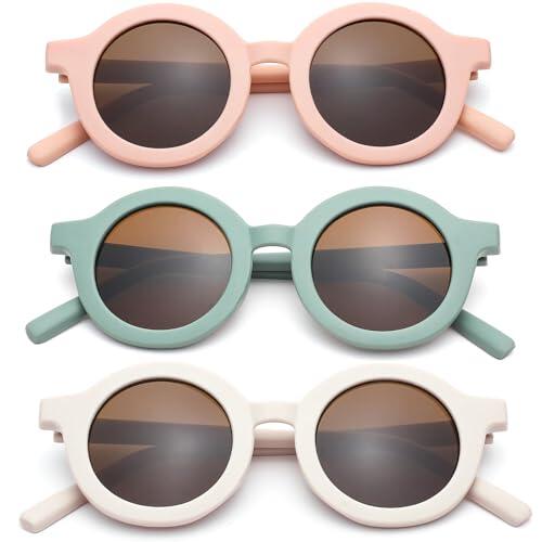YEAMLTE Gafas Sol Niña, 3 PCS Gafas de Sol Infantiles, Gafa de Sol para Niño, Gafa de Sol de Redondas para Niñas, UV 400, Regalos de Verano para Niñas y Niños en Vacaciones en la Playa