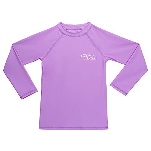 TIZAX Traje de Baño con Protección Solar Camiseta UV de Manga Larga para Niñas Rashguard para Surf/Nadando/Buceo/Playa Violeta Claro 13-14 años