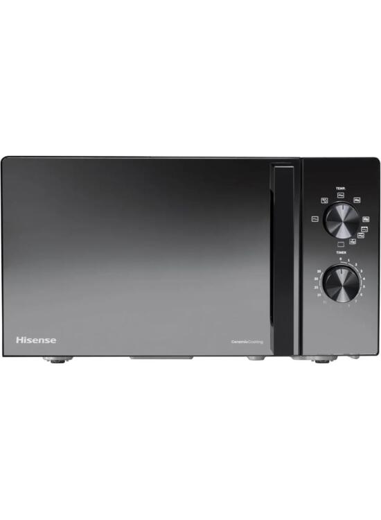 Hisense H20MOMBP1HG - Microondas con Grill 800W, 20L, Alto 32.6cm x Ancho 45.5cm, Color Negro, Potencia del Grill: 800 W, Revestimiento Cerámico, Cristal Premium, 5 Niveles de Potencia