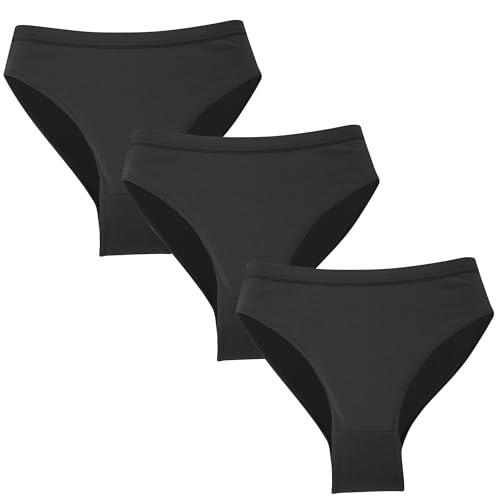 FEOYA Paquete de 3 calzoncillos de baile para niñas, ropa interior elástica profesional, atlética, sin costuras, cintura alta, ropa interior para gimnasia, danza, color negro, 15 años