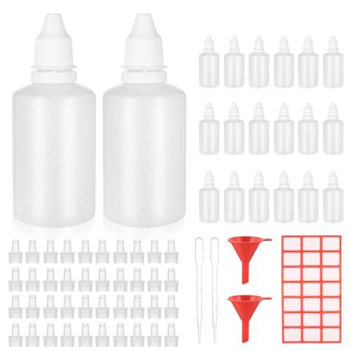 Paquete de 20botellas de líquido de 50 ml, cuentagotas, vacías para exprimir, dosificadoras de plástico, cuentagotas con tapa para aceites esenciales, con embudo