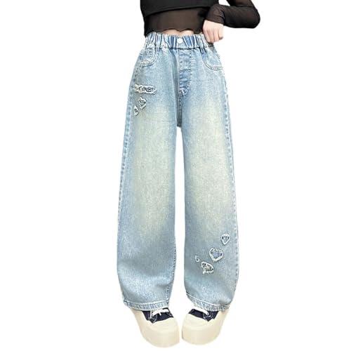 Generisch Jeans Niñas Baggy Jeans Niñas Pantalones vaqueros de pierna ancha Pantalones vaqueros con goma elástica Pantalones anchos Pantalones de cintura alta Pantalones de ocio Pantalones de moda
