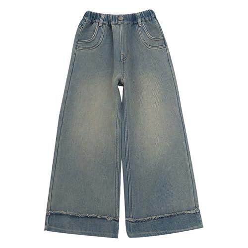 Generisch Jeans Niñas Baggy Jeans Niñas Pantalones vaqueros de pierna ancha Pantalones vaqueros con goma elástica Pantalones anchos Pantalones de cintura alta Pantalones de ocio Pantalones de moda