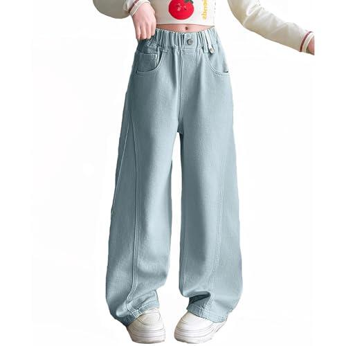 Generisch Jeans Kinder Mädchen Jeans Weites Bein Boyfriend Schlaghose Hüftjeans Pants Ripped Denim Cargohose Streetwear Freizeithose Denimhosen Jeanshosen, azul, 4-5 años