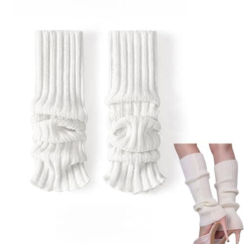 LBJFYHJN Calentadores de Punto Largos para Mujer y Niña, Calentadores de Piernas para Invierno, Blanco, 43*11cm
