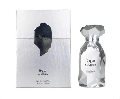 Arabiyat Prestige Marwa Eau de Parfum, 100 ml, color plata para hombre. Fabricado en los Emiratos Árabes Unidos.