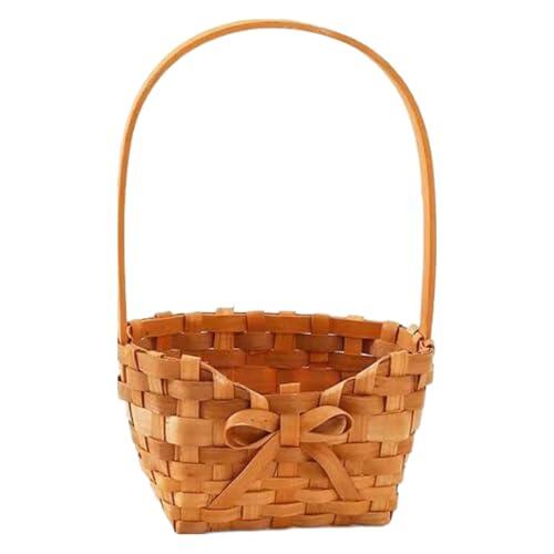 Cesta tejida para flores, cesta de flores de ratán tejida a mano con asa, astillas de madera, portátil, rústico, adorno de boda, contenedor de almacenamiento para bodas y aniversarios