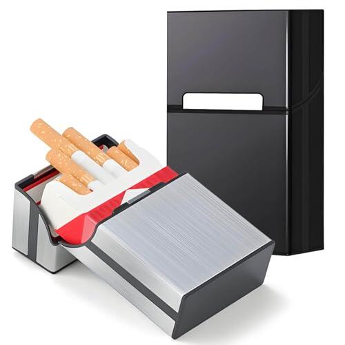 DxxD Caja de Cigarrillo con Magnétic, 2 Piezas Pitilleras Cigarrillos de Metal Aluminio de Aleación Plastico, Pitilleras para Hombre, Mujer Caja Cigarrillo para 20 Cigarrillos (Negro, Plata)