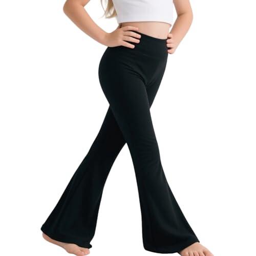 Sahunfri Pantalones Acampanados Niña con Elasticidad, Pantalones Deportivos Yoga para Teenagers Niñas y Niños (FR/ES, Edad, 9 años, 10 años, Regular, Negro)
