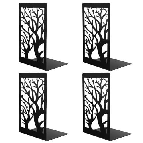 2 Pares/4 Pcs Sujetalibros de Metal, Sujeta Libros Estanteria, Sujetalibros Antideslizante, Soporte Libros para Biblioteca, Escuela, Oficina, Hogar, Decoración de Escritorio(Negro, 12 x 16 x 9,5 cm)