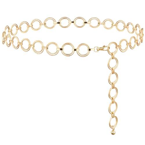Alaoo Cinturón de Metal Dorado Estilo Vaquera Occidental con Cadena de Cintura Vintage Ajustable para Mujer