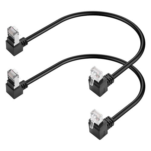 GINTOOYUN 2pcs cat5e cable Ethernet RJ45 hacia arriba y hacia abajo 90 grados macho enchufe de Internet cable Lan para PC, routers,interruptores,impresoras,etc(13,97 pulgadas)