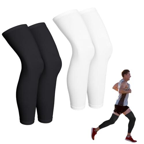 SEPWGUMD 2 Pares Calentadores de Compresión para la Rodilla, Calcetines de Compresión, Mangas de Pierna de Compresión Mangas de Longitud Completa Mangas para Unisex, Rodilla, Muslo (Negro y Blanco)