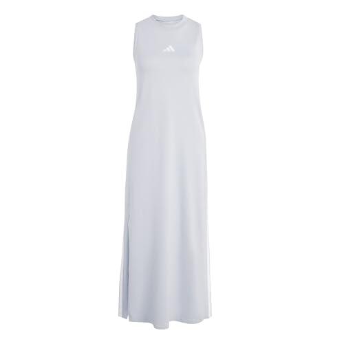 adidas Donna Essentials 3-Stripes Long Racerback Dress, halo Silver/White, XS