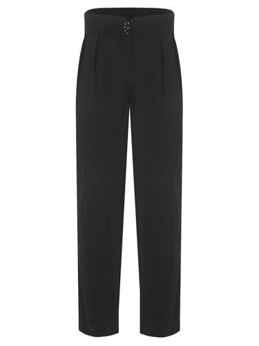 TTAO Pantalones largos para hombre, pantalones de baile estándar, cintura alta, pantalones de tela rectos, Jazz Pants Tango Samba Rumba Vals, ropa de baile, Negro , S