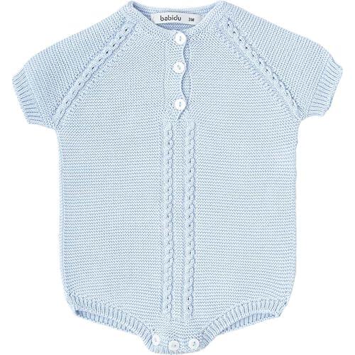 BABIDU Pelele Bebé de Punto Modelo Recuerdo, Pelele con Manga Corta y Diseño Trenzado, Cuello Redondo y Botones Decorativos, Cierre Inferior con Botones, Ropa Bebé Niño y Niña Unisex Suave y Fresca